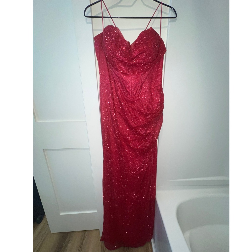 Adora 3169 Glitter‎ Slit Long Formal Corset Prom/Formal Dress in Fuchsia 2x